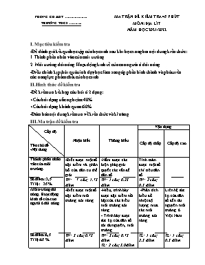 Để kiểm tra 45 phút môn Địa lí 7 - Năm học 2021-2022